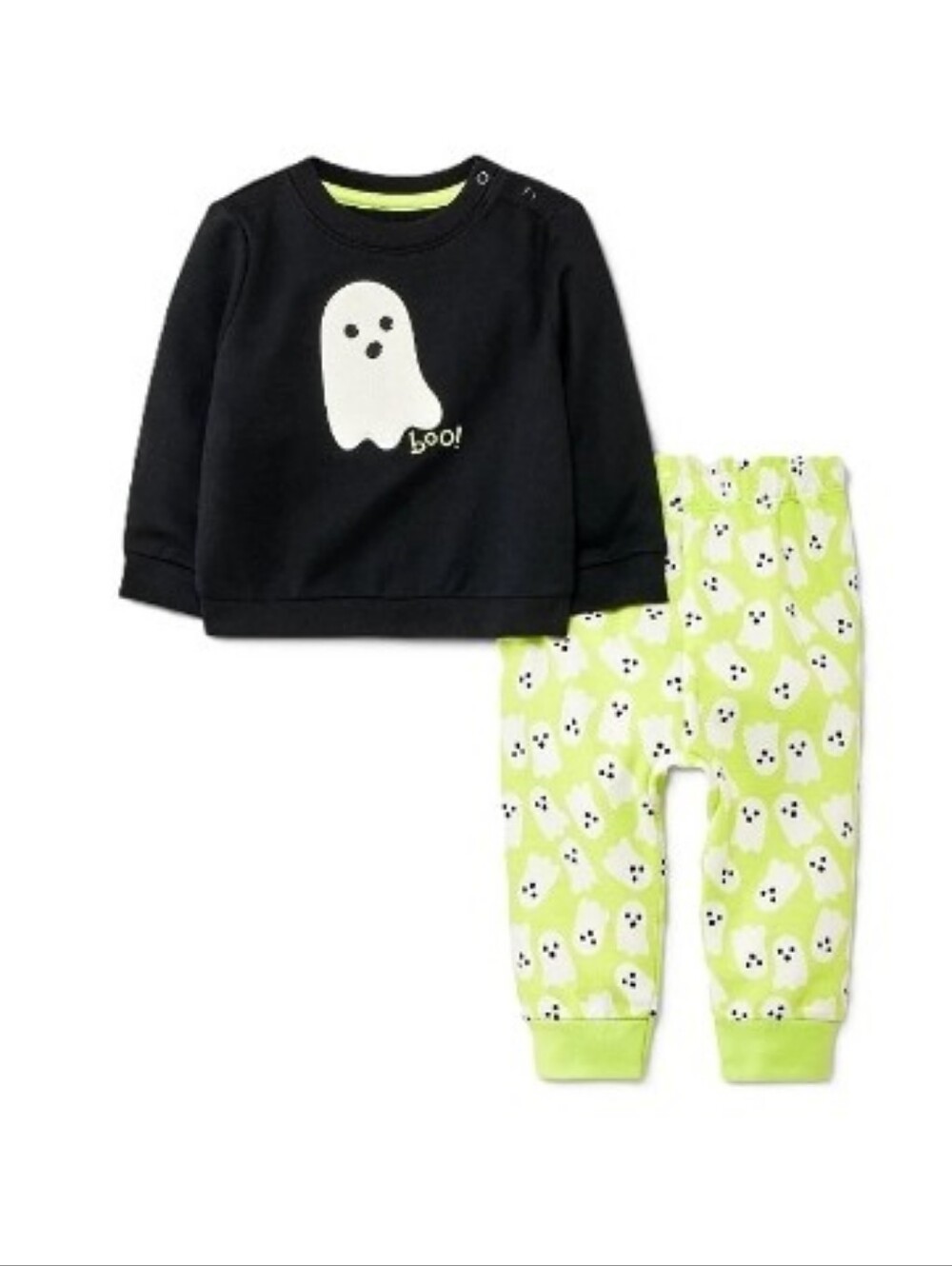 Cat & Jack Black Top with Lime Green Ghost-Print Pants Kids Costume Set Size 0-3 - Picture 1 of 2